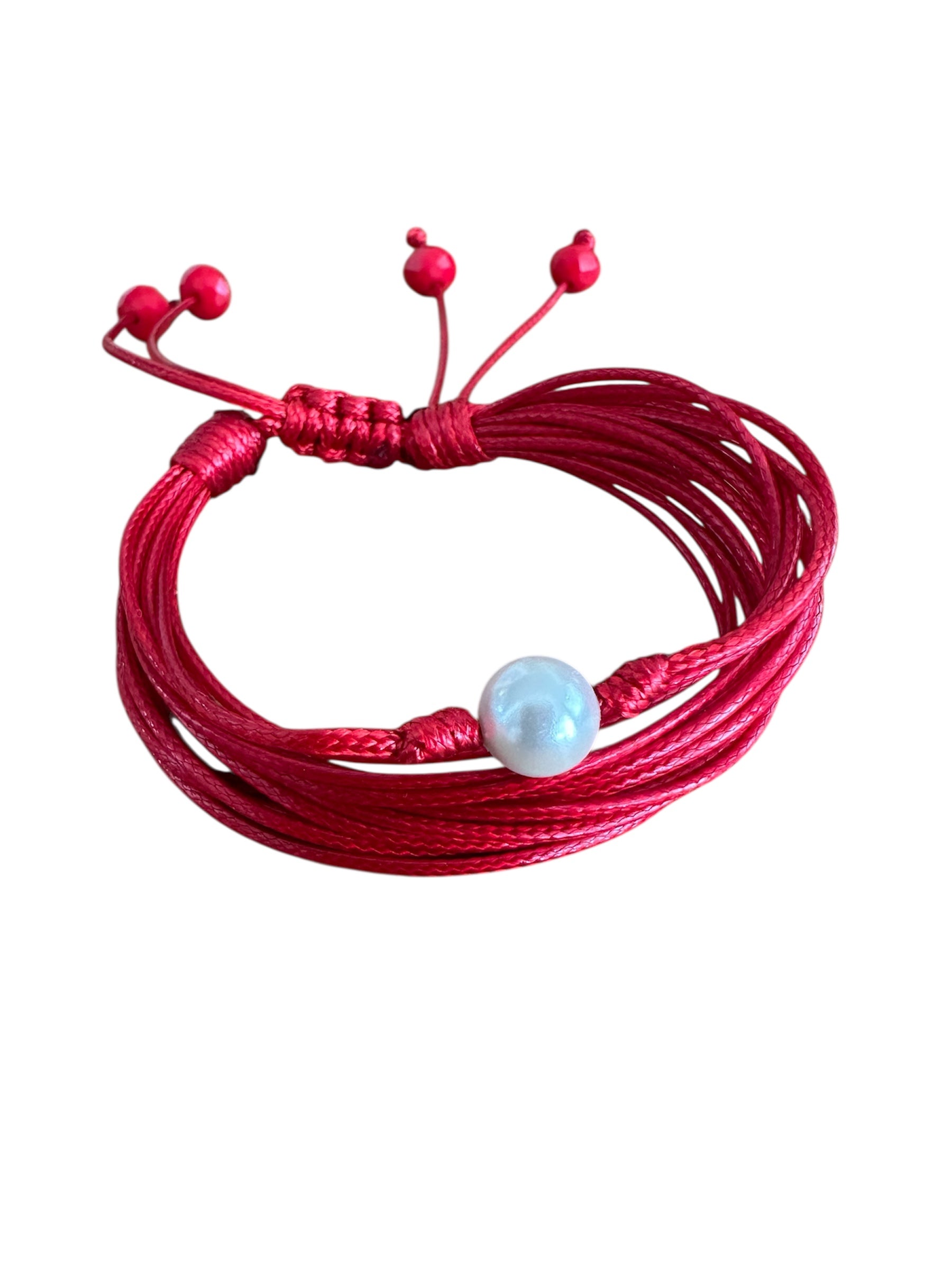 Pulsera Multihilos Perla Rojo