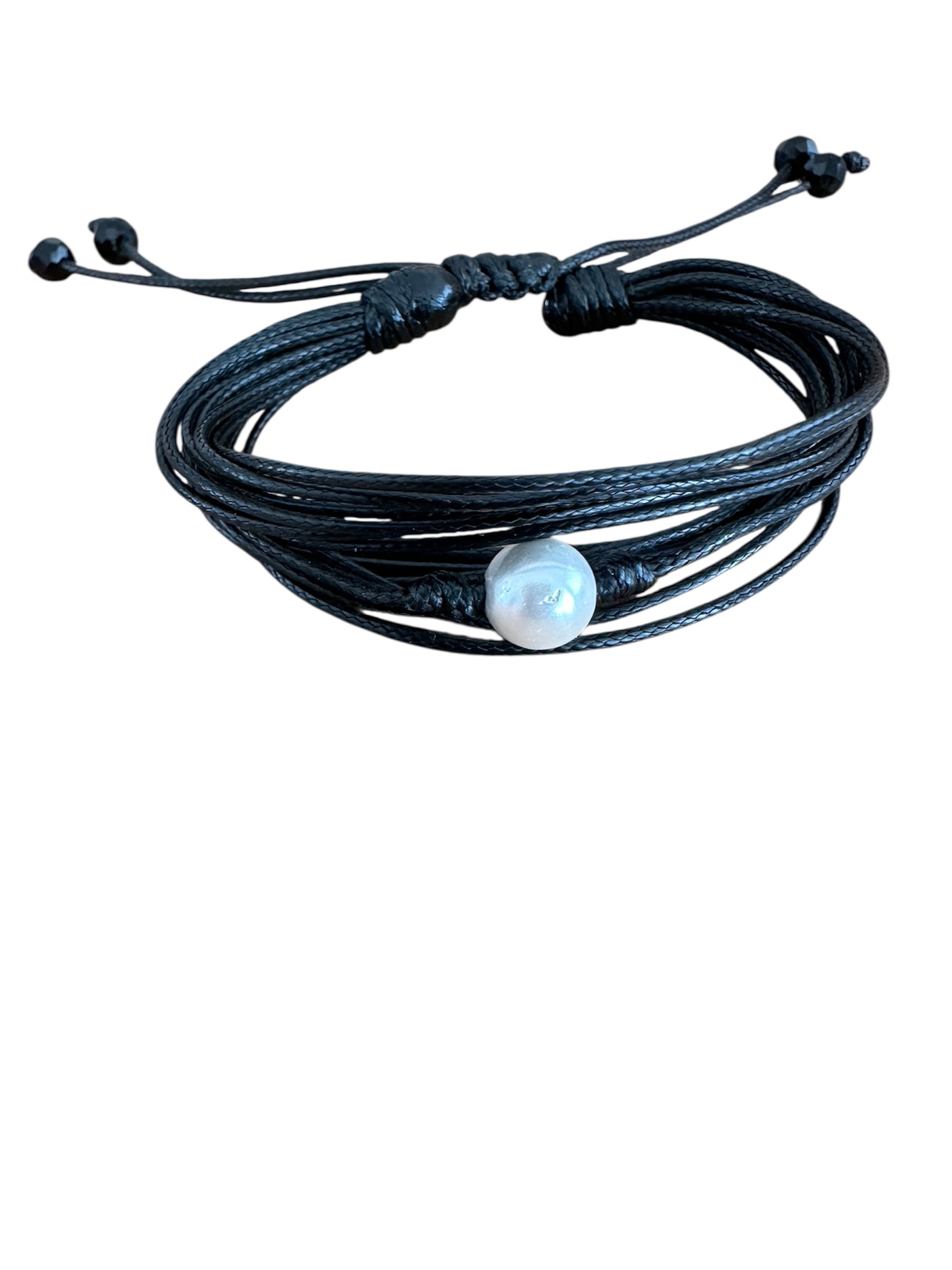 Pulsera Multihilos Perla Negro.