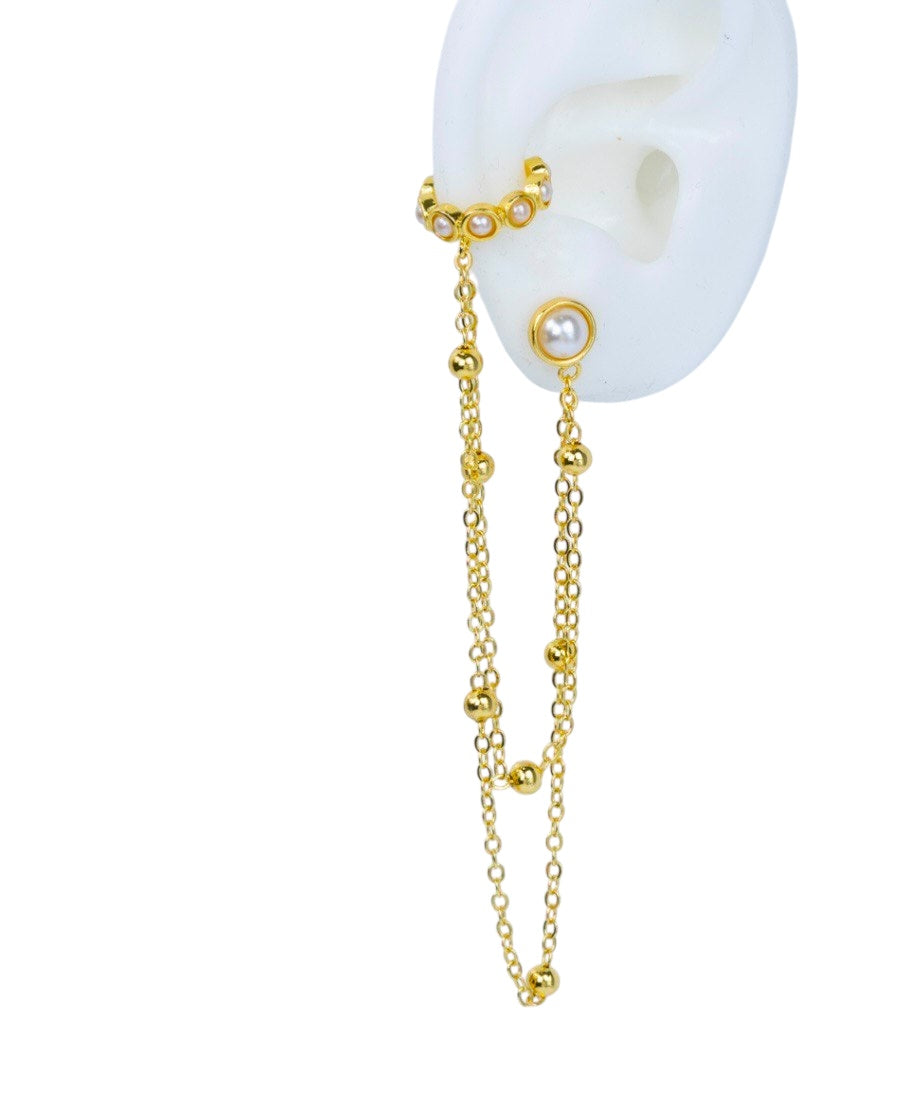 Earcuff perlas y Cadena  y topo