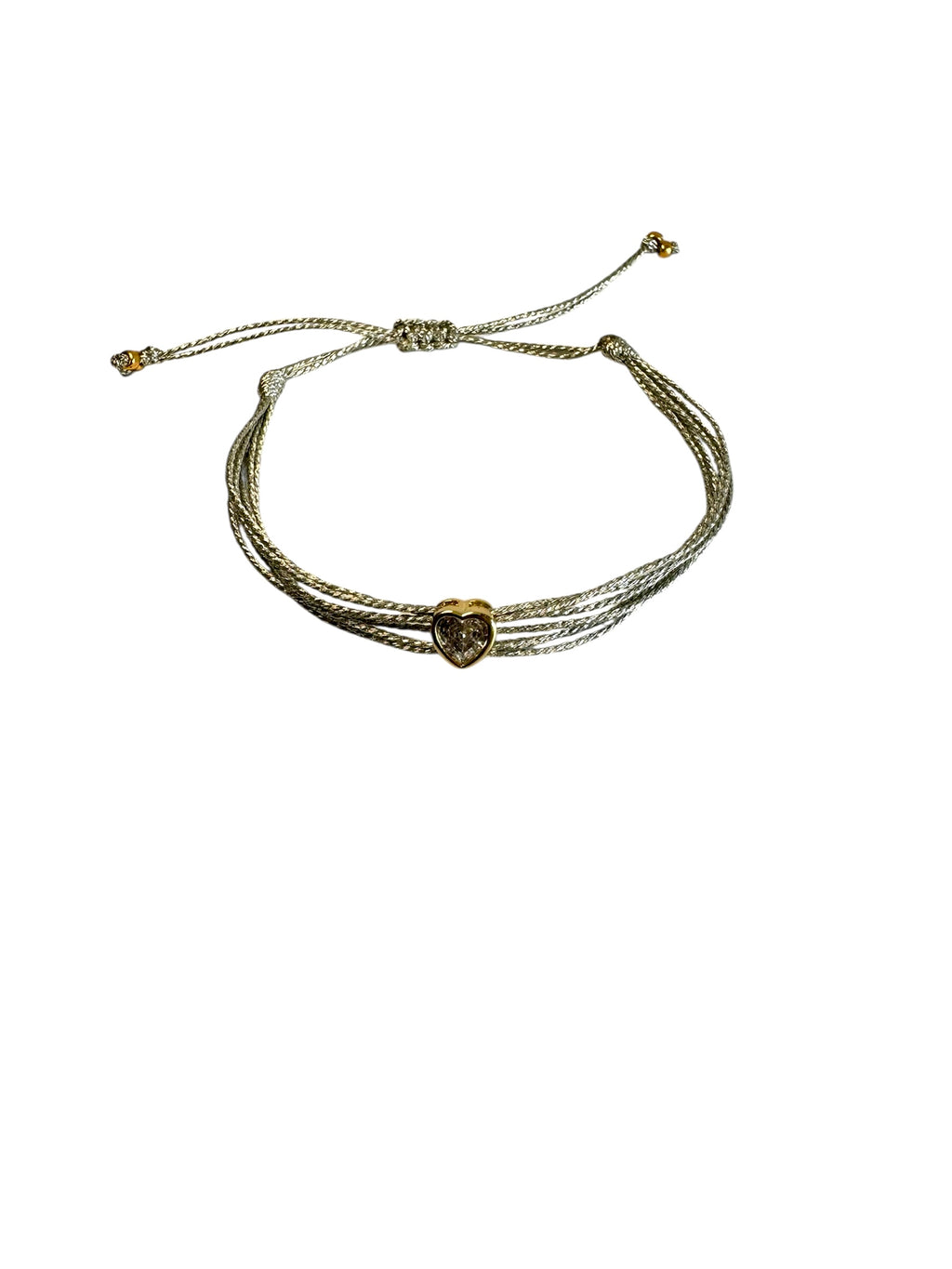 Pulsera Hilos plateada dije Circon corazón